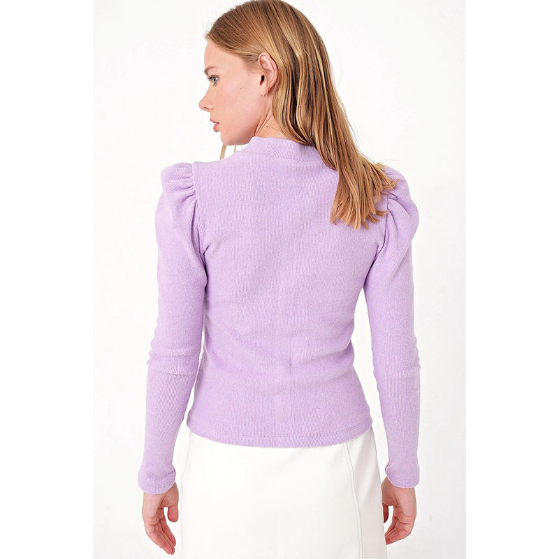 Lilac Puff Shoulder Turtleneck Top | Montivo Pakistan