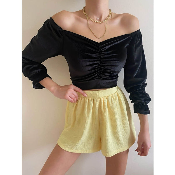 Black Pleated Velvet Blouse | Montivo Pakistan