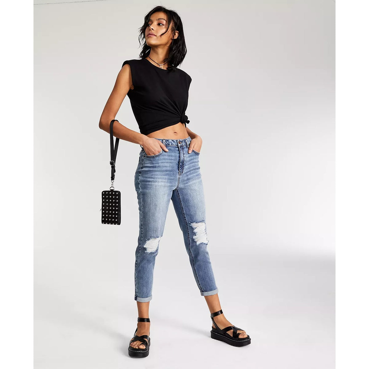 VS Destructed Cinched Waist Mom Jeans | Montivo Pakistan