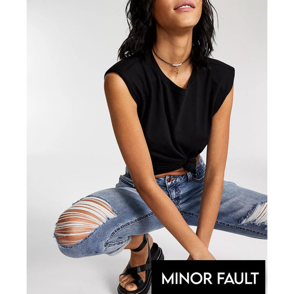 Minor Fault Destructed Cinched Waist Mom Jeans | Montivo Pakistan
