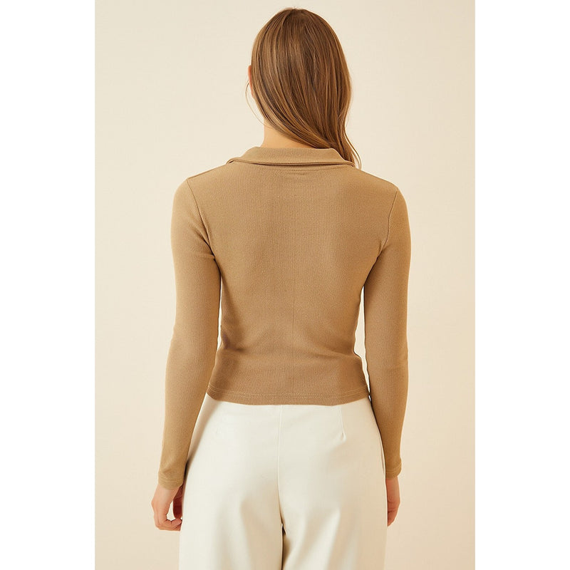 Beige Polo Corduroy Knitted Blouse | Montivo Pakistan