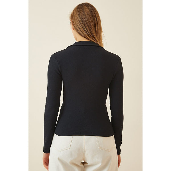 Black Polo Corduroy Knitted Blouse | Montivo Pakistan