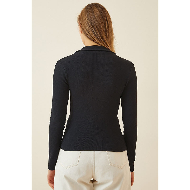 Black Polo Corduroy Knitted Blouse | Montivo Pakistan