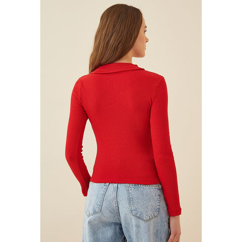 Red Polo Corduroy Knitted Blouse | Montivo Pakistan