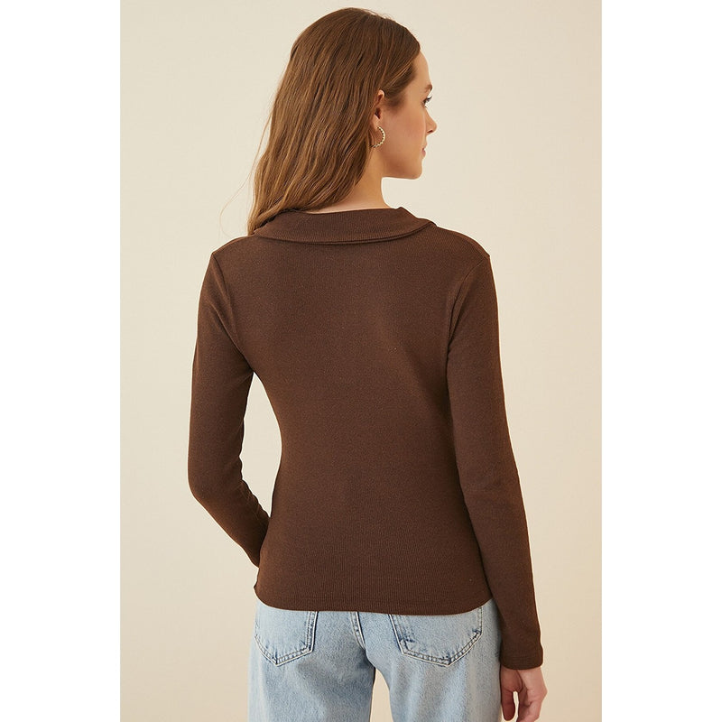 Brown Polo Corduroy Knitted Blouse | Montivo Pakistan