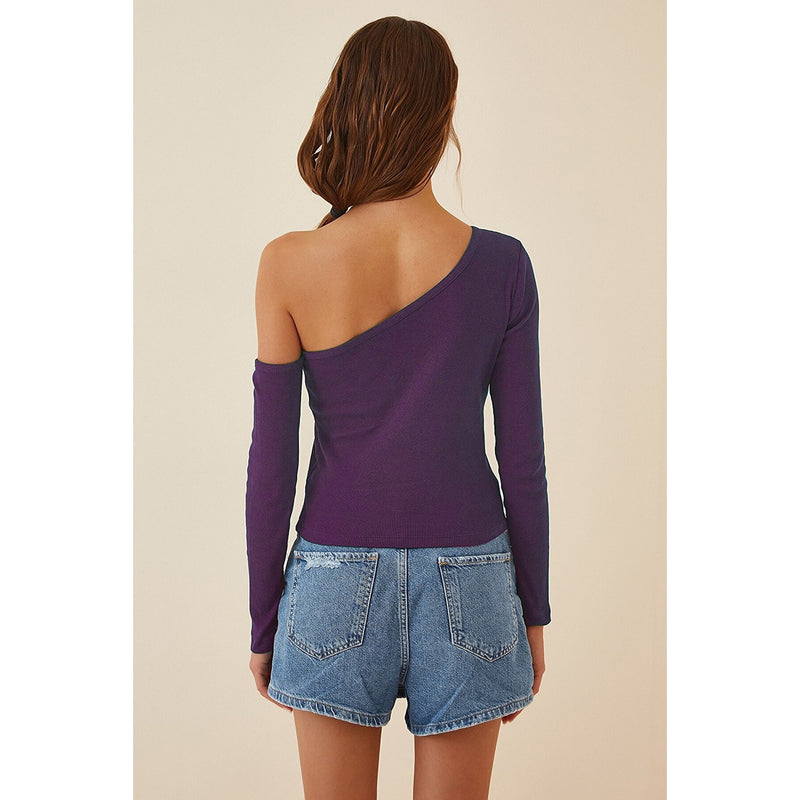 Purple Open Shoulder Ribbed Knitted Blouse | Montivo Pakistan