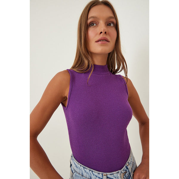 Purple Turtleneck Cotton Knitted Blouse | Montivo Pakistan