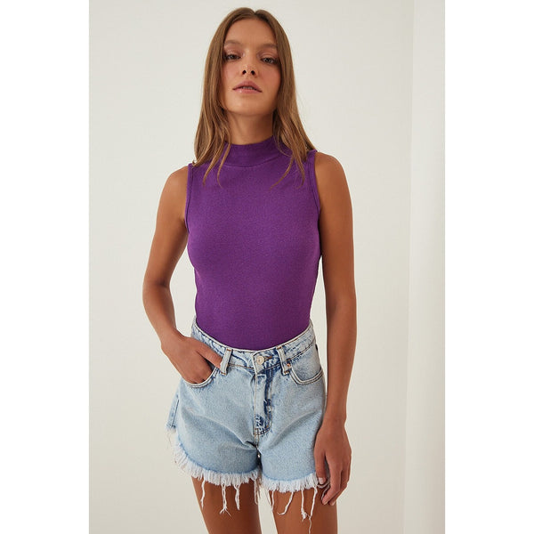 Purple Turtleneck Cotton Knitted Blouse | Montivo Pakistan