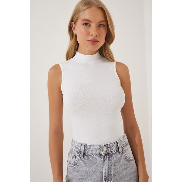 White Turtleneck Cotton Knitted Blouse | Montivo Pakistan