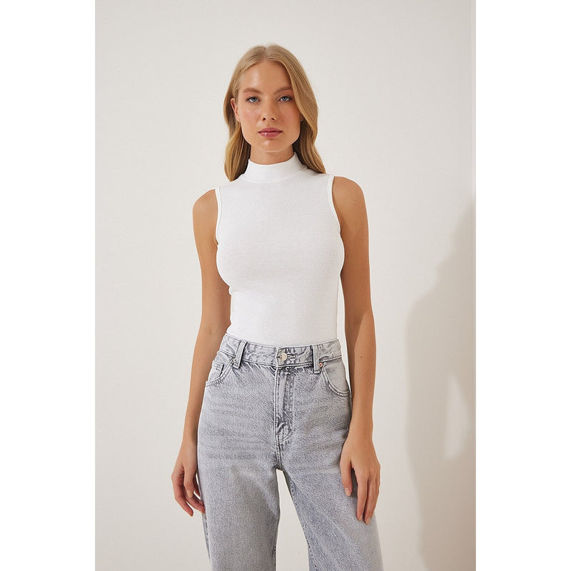 White Turtleneck Cotton Knitted Blouse | Montivo Pakistan