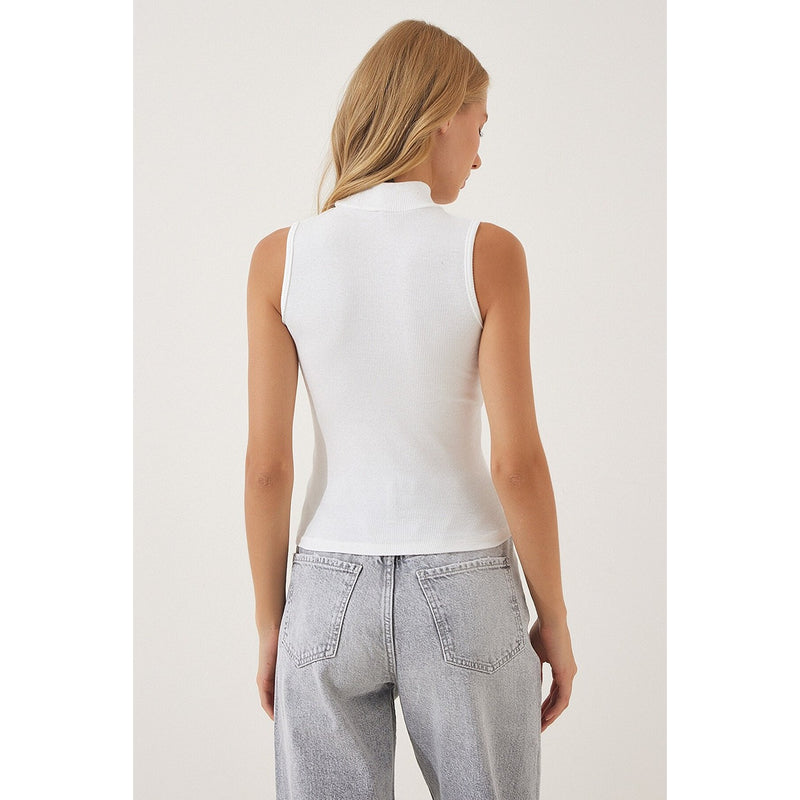 White Turtleneck Cotton Knitted Blouse | Montivo Pakistan
