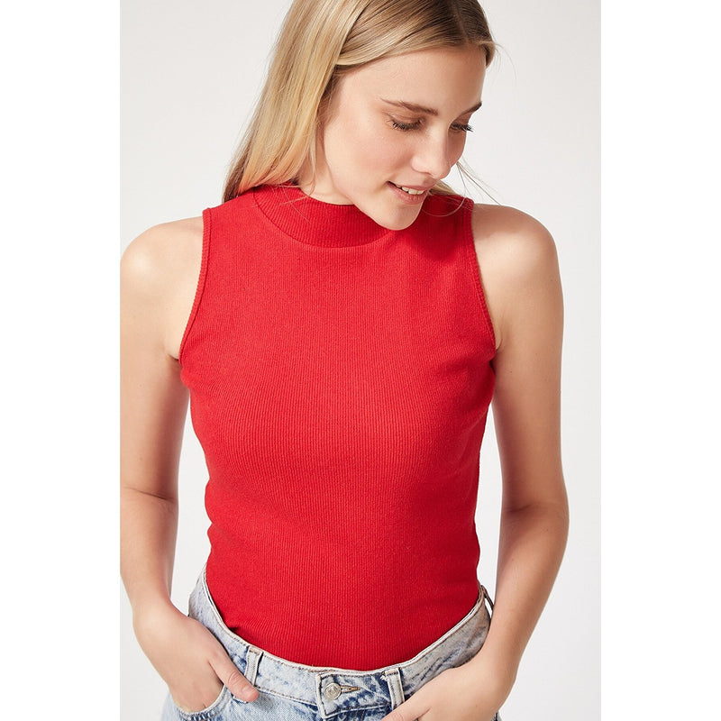 Red Turtleneck Cotton Knitted Blouse | Montivo Pakistan