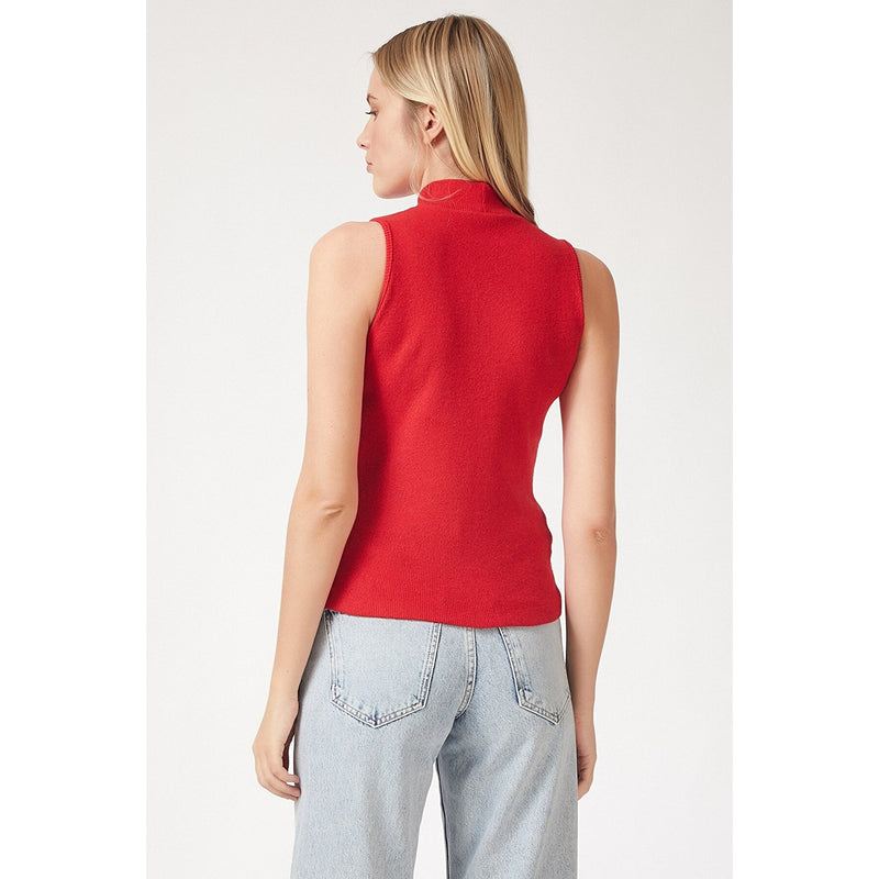 Red Turtleneck Cotton Knitted Blouse | Montivo Pakistan
