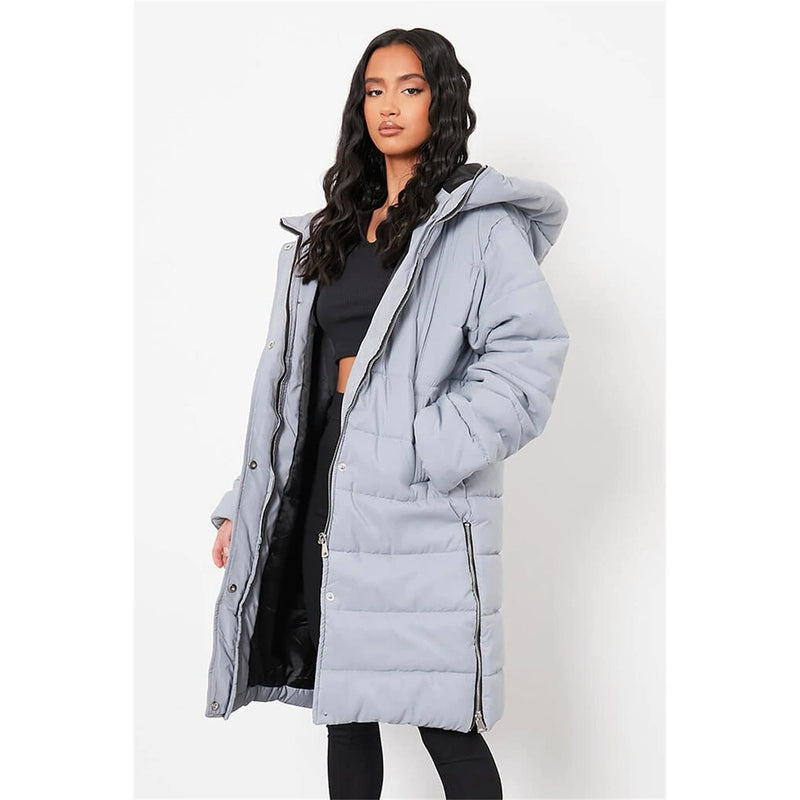 Grey Petite Longline Padded Hooded Jacket | Montivo Pakistan