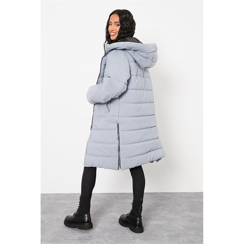 Grey Petite Longline Padded Hooded Jacket | Montivo Pakistan