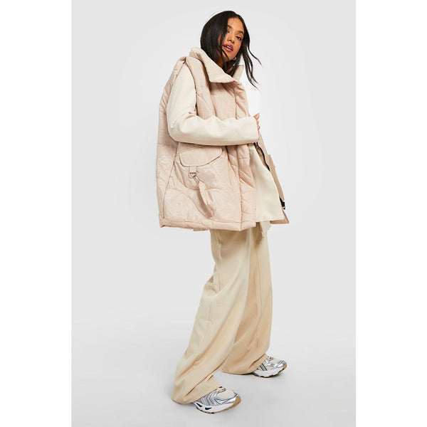 Nude Quilted Funnel Neck Jacket | Montivo Pakistan