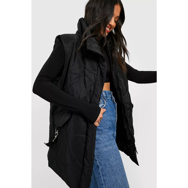 Black Quilted Funnel Neck Jacket | Montivo Pakistan