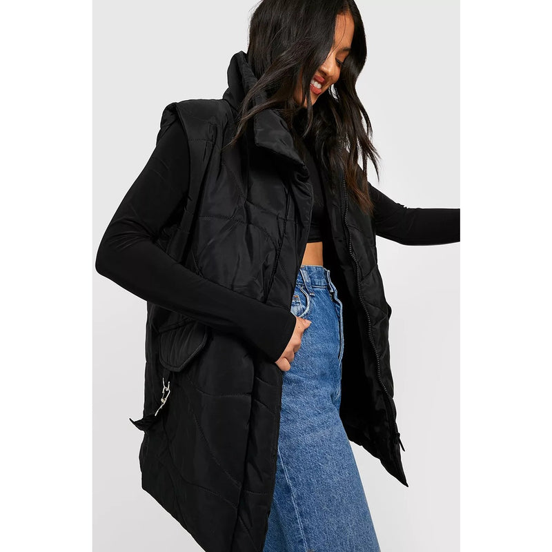 Black Quilted Funnel Neck Jacket | Montivo Pakistan