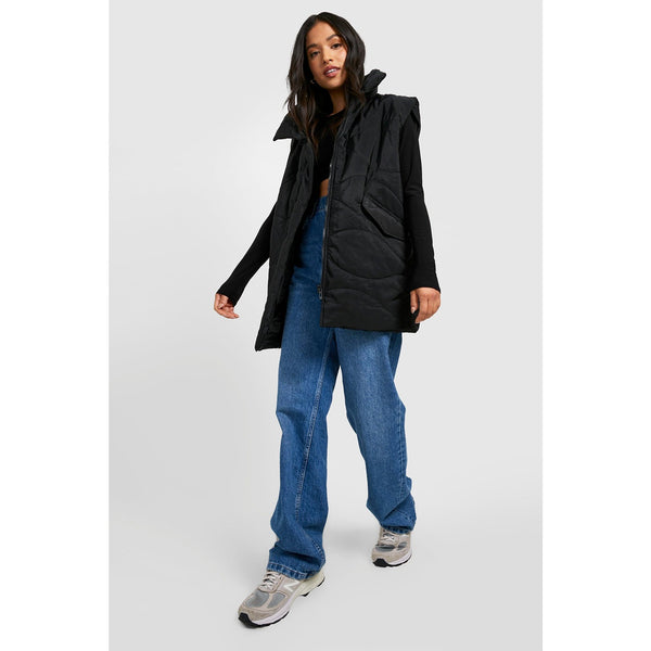 Black Quilted Funnel Neck Jacket | Montivo Pakistan