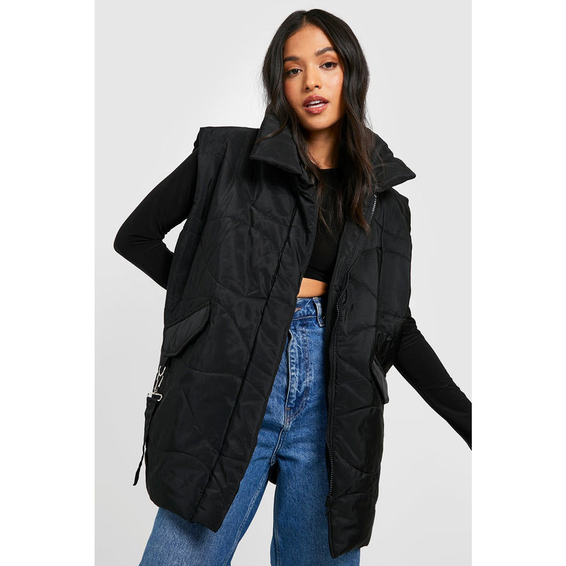 Black Quilted Funnel Neck Jacket | Montivo Pakistan