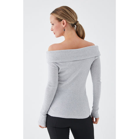 Grey Plunging Collar Corduroy Blouse | Montivo Pakistan