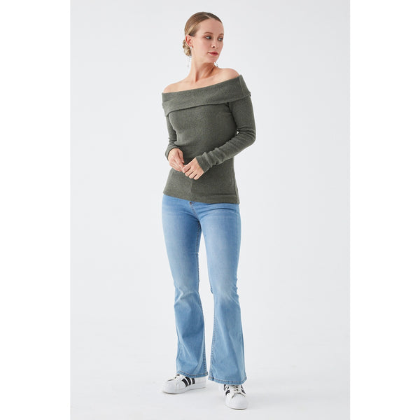 Green Plunging Collar Corduroy Blouse | Montivo Pakistan