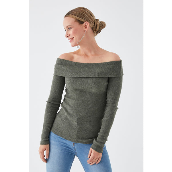 Green Plunging Collar Corduroy Blouse | Montivo Pakistan