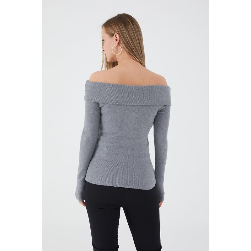 Dark Grey Plunging Collar Corduroy Blouse | Montivo Pakistan