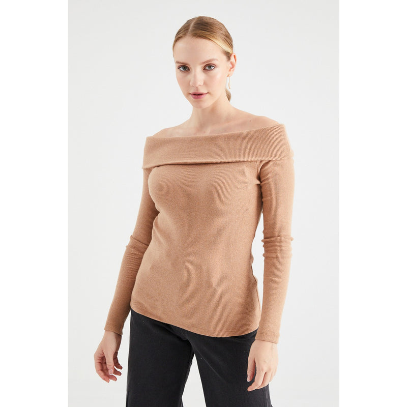 Beige Plunging Collar Corduroy Blouse | Montivo Pakistan