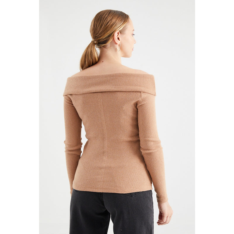 Beige Plunging Collar Corduroy Blouse | Montivo Pakistan