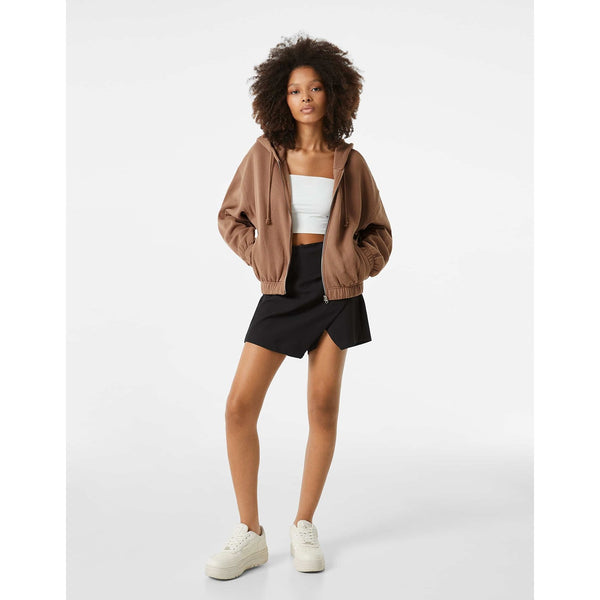 Bsk Brown Cropped Zip Up Hoodie | Montivo Pakistan