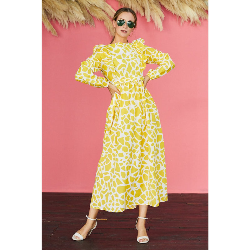 Front Frill Belted Dress | Montivo Pakistan