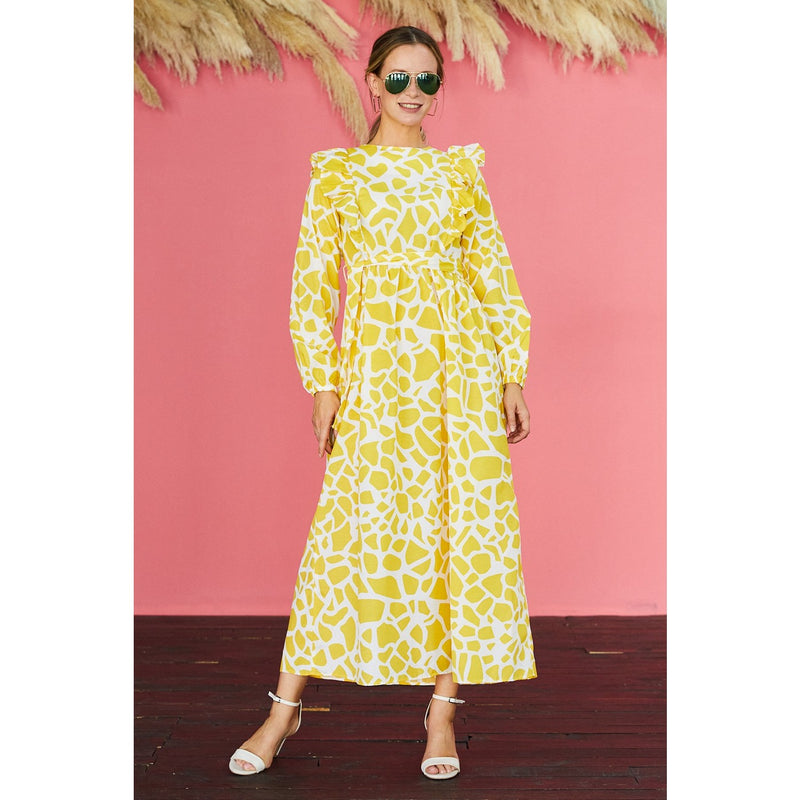 Front Frill Belted Dress | Montivo Pakistan