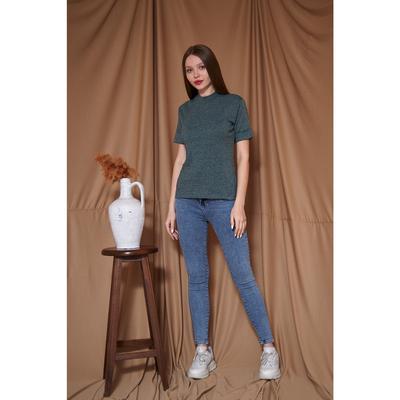 Green Melange Mock Neck Half Sleeves | Montivo Pakistan