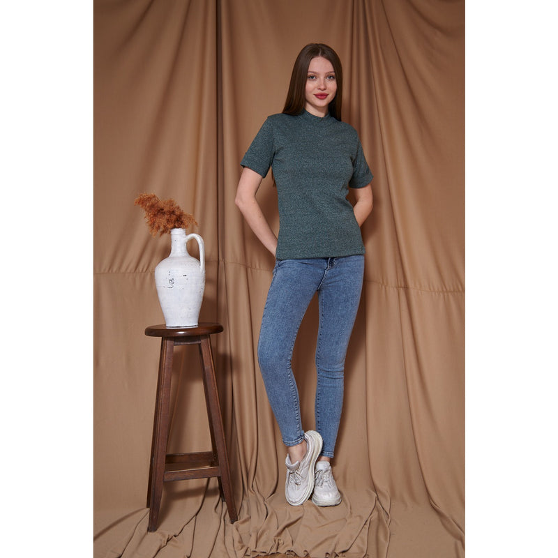 Green Melange Mock Neck Half Sleeves | Montivo Pakistan