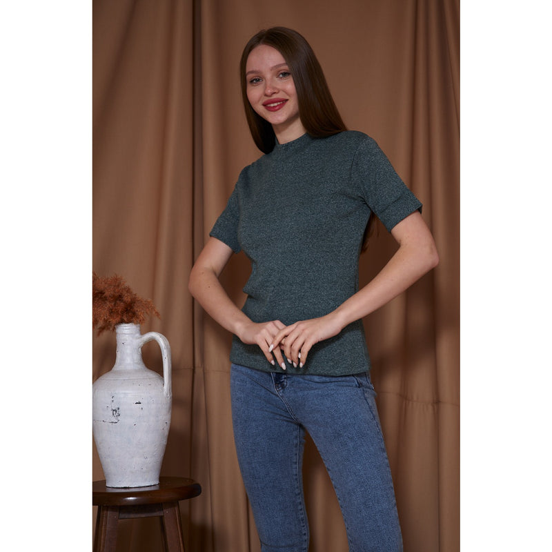 Green Melange Mock Neck Half Sleeves | Montivo Pakistan