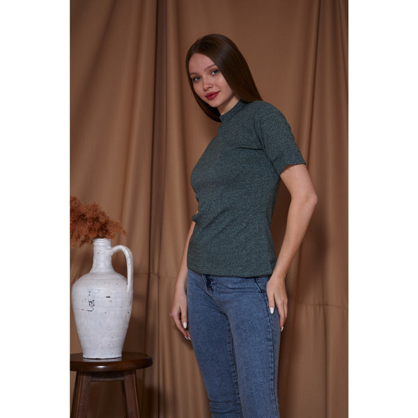 Green Melange Mock Neck Half Sleeves | Montivo Pakistan