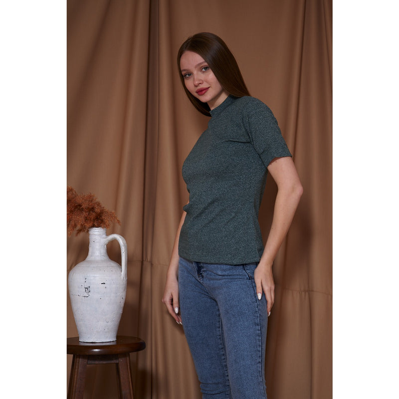 Green Melange Mock Neck Half Sleeves | Montivo Pakistan