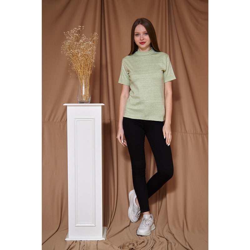 Light Green Melange Mock Neck Half Sleeves | Montivo Pakistan
