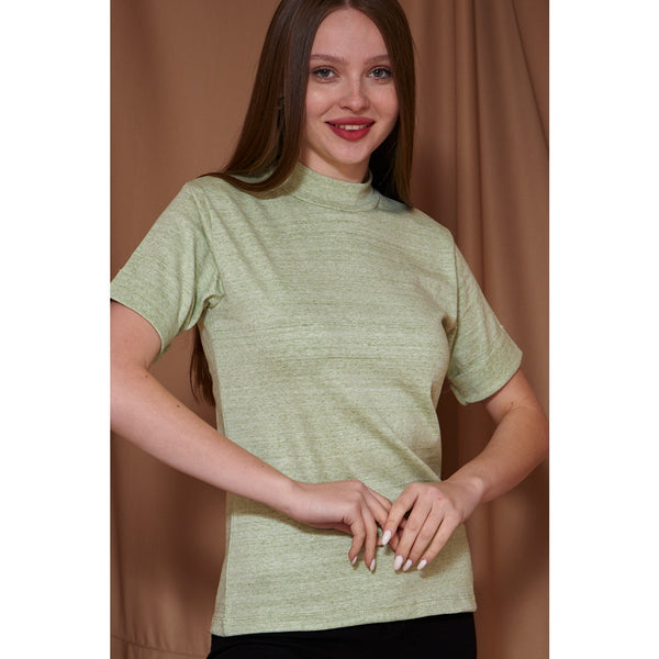 Light Green Melange Mock Neck Half Sleeves | Montivo Pakistan