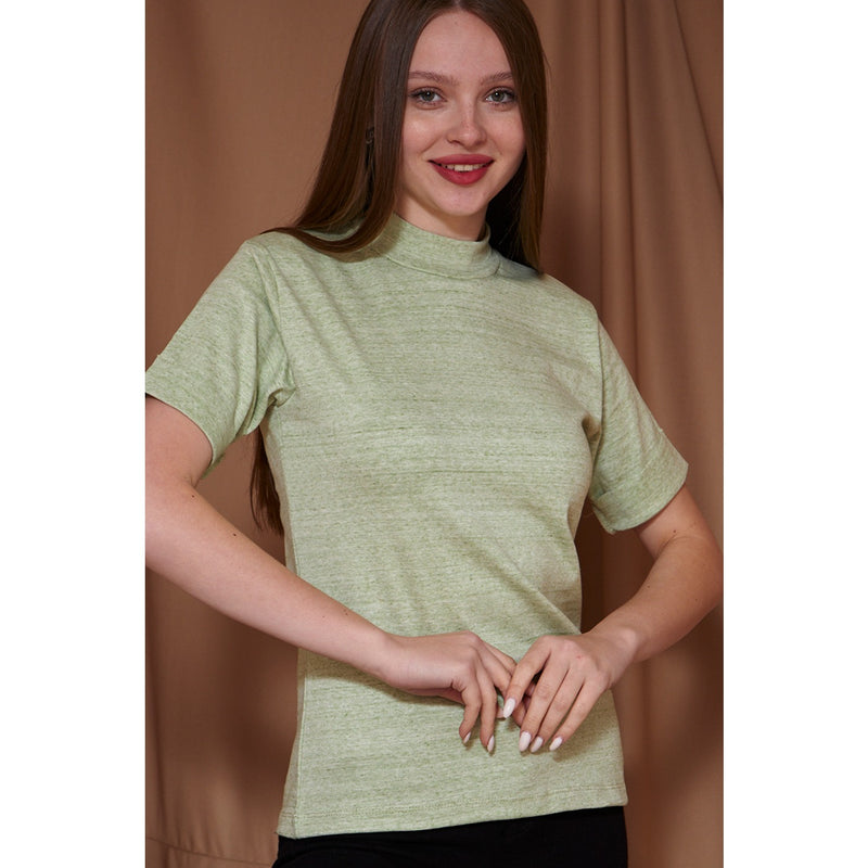 Light Green Melange Mock Neck Half Sleeves | Montivo Pakistan