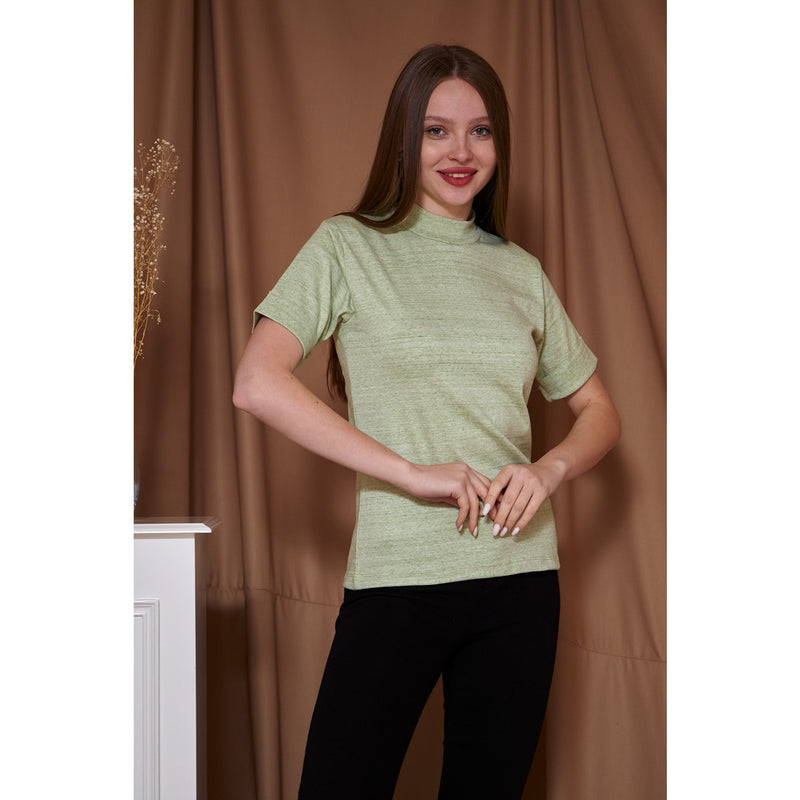 Light Green Melange Mock Neck Half Sleeves | Montivo Pakistan