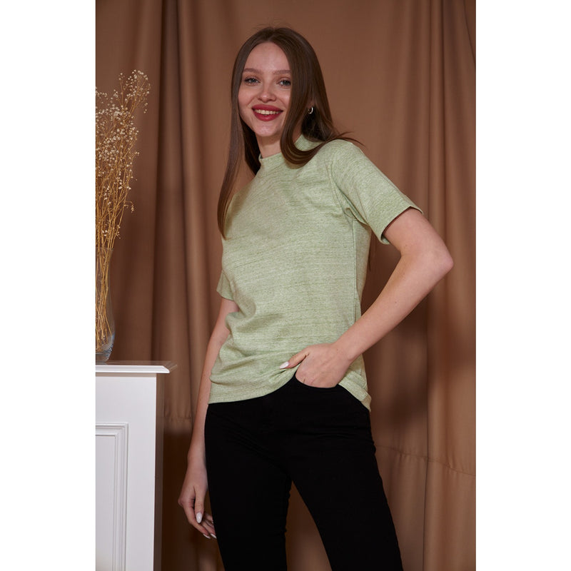 Light Green Melange Mock Neck Half Sleeves | Montivo Pakistan