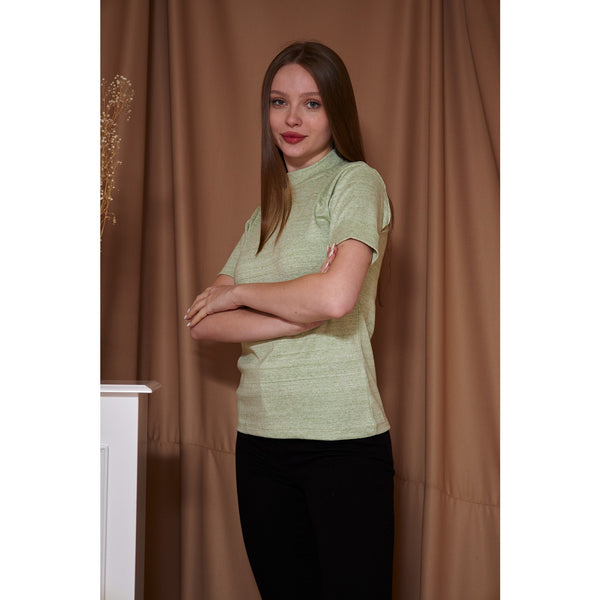 Light Green Melange Mock Neck Half Sleeves | Montivo Pakistan
