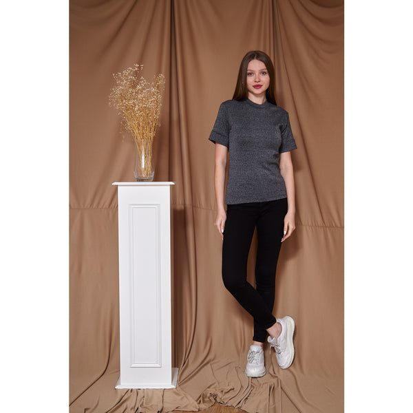 Charcoal Melange Mock Neck Half Sleeves | Montivo Pakistan