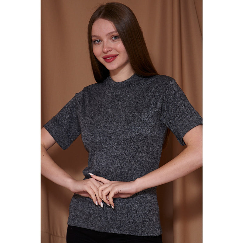 Charcoal Melange Mock Neck Half Sleeves | Montivo Pakistan