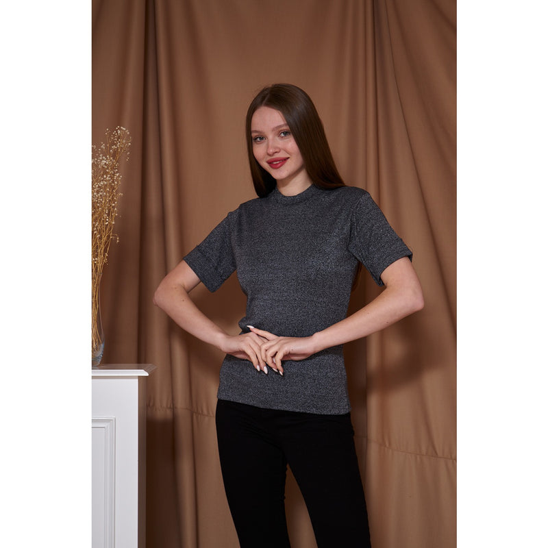 Charcoal Melange Mock Neck Half Sleeves | Montivo Pakistan