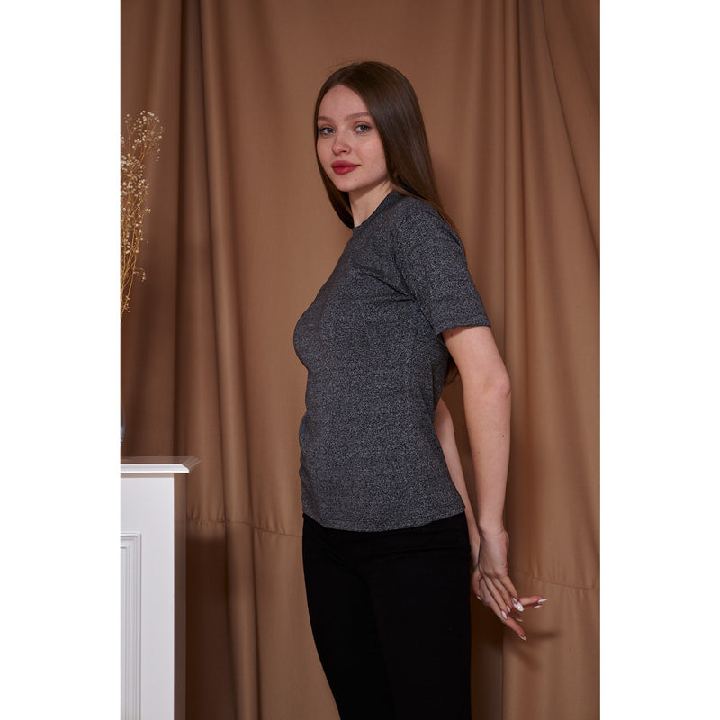 Charcoal Melange Mock Neck Half Sleeves | Montivo Pakistan