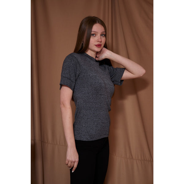 Charcoal Melange Mock Neck Half Sleeves | Montivo Pakistan