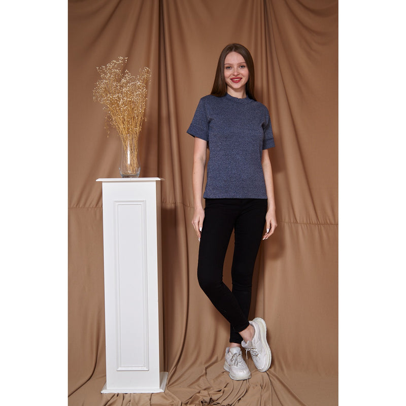 Ink Blue Melange Mock Neck Half Sleeves | Montivo Pakistan
